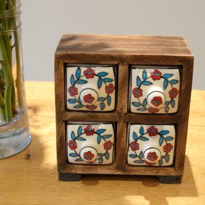 White Floral Mango Wood 4 Drawer Trinket Box