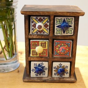 Multicoloured Mango Wood 6 Drawer Trinket Box
