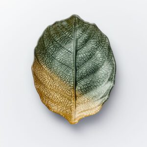 28CM GLASS PLATE - LEAF DESIGN - GREEN & GOLD