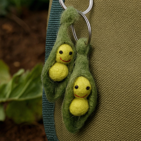 Handmade Felt Peas in a Pod Friendship Valentines Keyrings