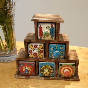 Multicoloured Mango Wood Pyramid 6 Drawer Jewellery Box