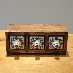 White Floral Mango Wood 3 Drawer Trinket  Box
