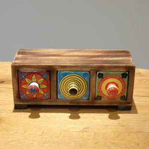 Multicoloured Mango Wood 3 Drawer Trinket Box
