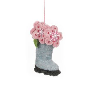 Handmade Felt Blooming Wellington Boot Hanging Spring Decoration