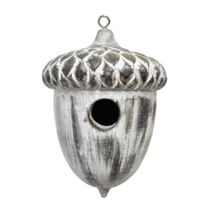 Wooden Acorn Bird House - White 24cm
