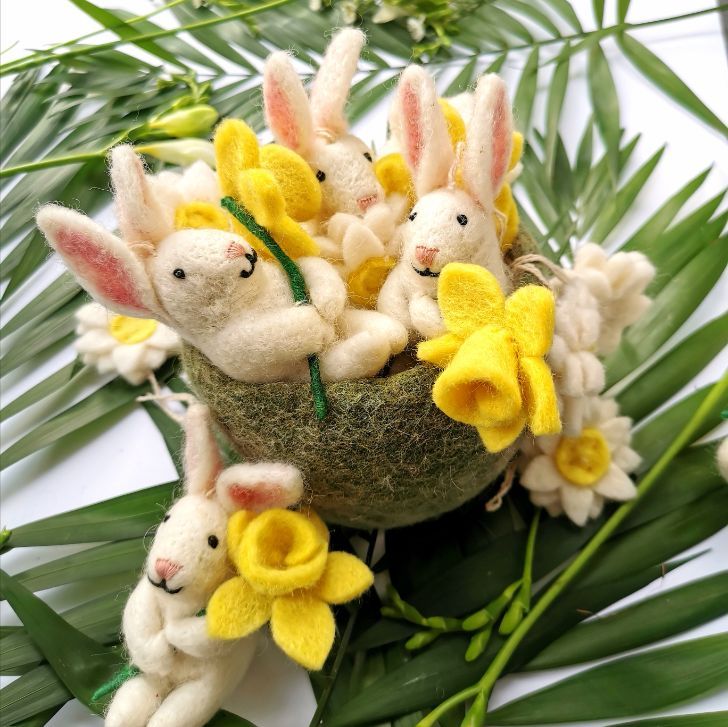 Handmade Felt Delilah Bunny Hanging Easter Decoration - Image 2