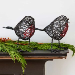 Handmade Set of Two Wire Robin Decorative Ornament