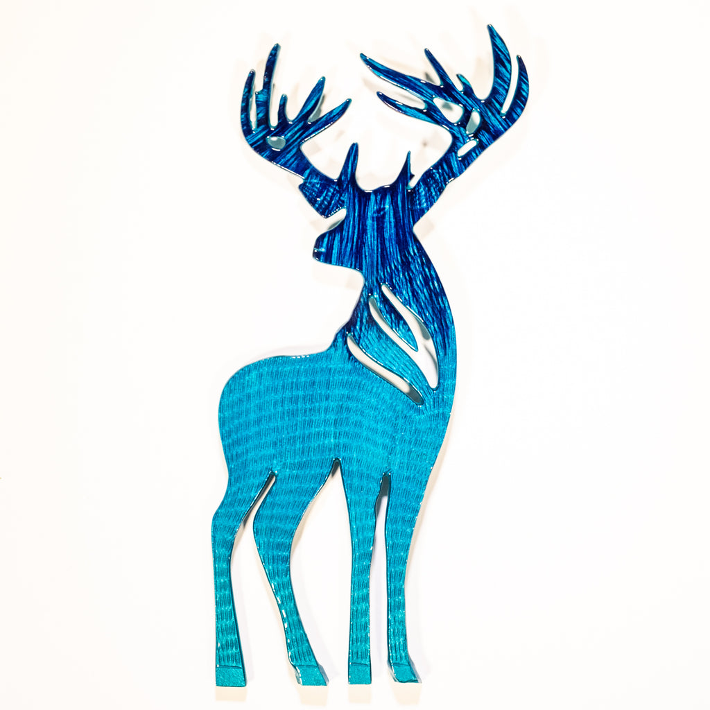 Handmade Sustainable Eco Friendly Garden Wall Art Brushed Aqua Standing Stag - Image 3