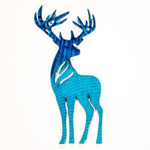 Handmade Sustainable Eco Friendly Garden Wall Art Brushed Aqua Standing Stag