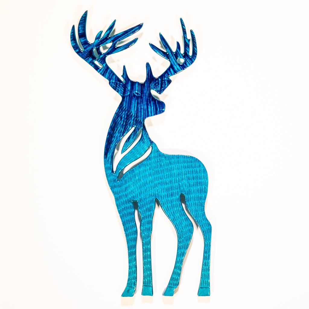 Handmade Sustainable Eco Friendly Garden Wall Art Brushed Aqua Standing Stag