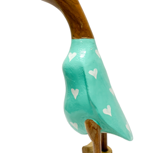 Bamboo Root Ducks Turquoise With Hearts -35CM