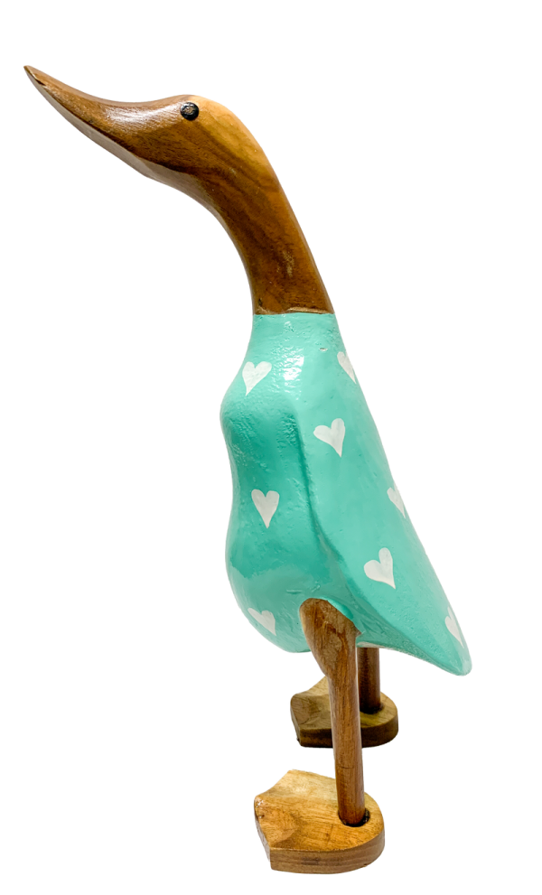 Bamboo Root Ducks Turquoise With Hearts -40CM