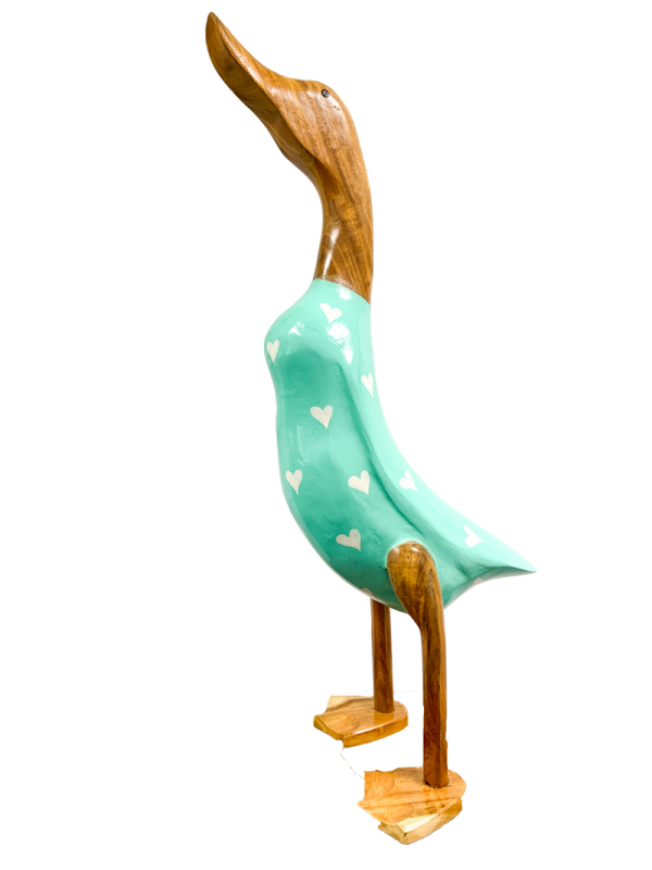 Bamboo Root Ducks Turquoise With Hearts -60CM