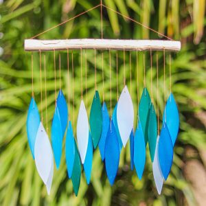 Glass Windchime 'Leaves' - Blue