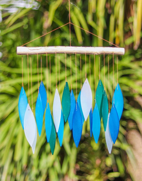 Glass Windchime 'Leaves' - Blue