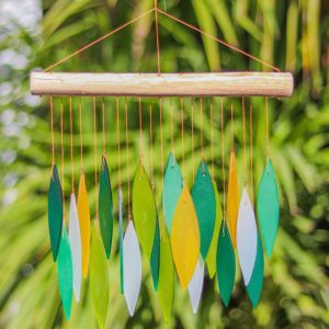 Glass Windchime 'Leaves' - Green