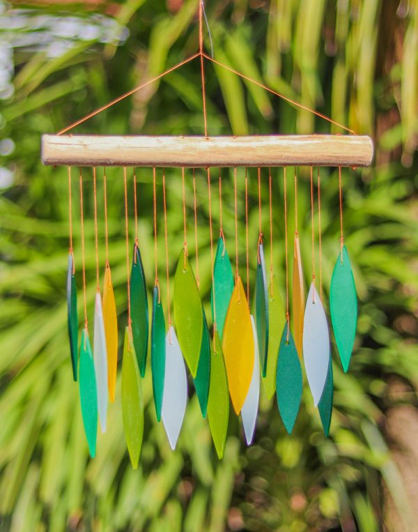 Glass Windchime 'Leaves' - Green - Image 2