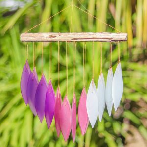 Glass Windchime 'Falling Leaves' - Pink/Purple
