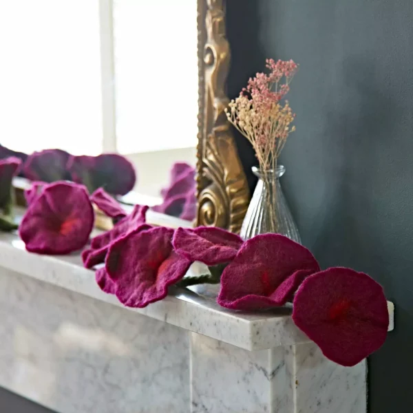 Handmade Felt Flower Wool Garland 160cm - purple