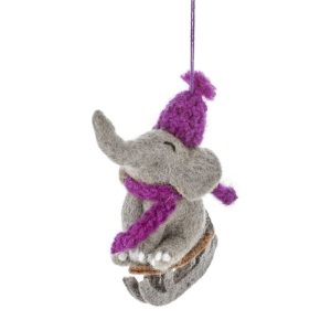 Handmade Felt Sledging Elephant Hanging Decoration