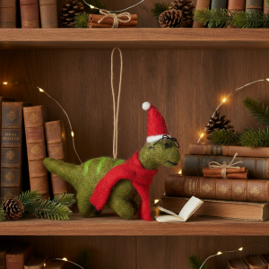 Felt Hanging Christmas Dinosaur with Specs Tree Decoration