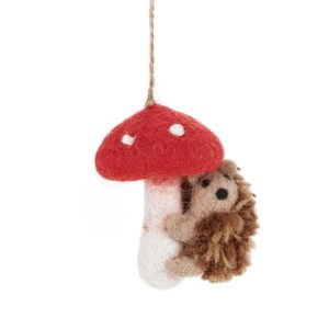 Toadstool Hedgehog Hanging Woodland Decoration