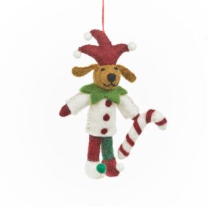 Handmade Felt Jingle Bells Jester Dog Hanging Decoration