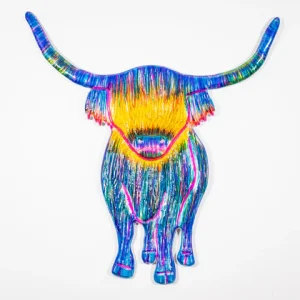 Handmade Standing Rainbow Highland Cow 48cm