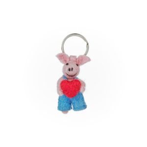 Handmade Fair trade Needle Felt Piglet Keyring