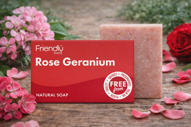 Friendly Soap Rose Geranium natural soap handmade in the UK