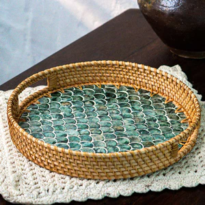 Rattan Serving Tray • Mother of Pearl Cascade