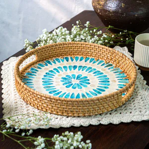 Rattan Serving Tray • Mother of Pearl Ripple 35cm