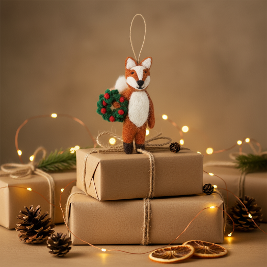 Handmade Felt Finley the Festive Fox Hanging Decoration - Image 2