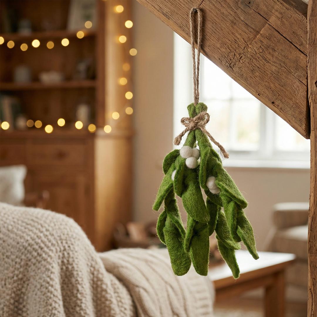 Handmade Felt Biodegradable Mistletoe Sprig Christmas Hanging Decoration - Image 2