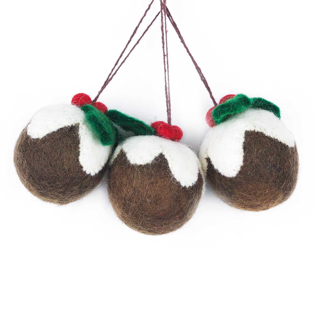 Handmade Felt Christmas Pudding Baubles (set of 3) Hanging Tree Decorations - Image 2