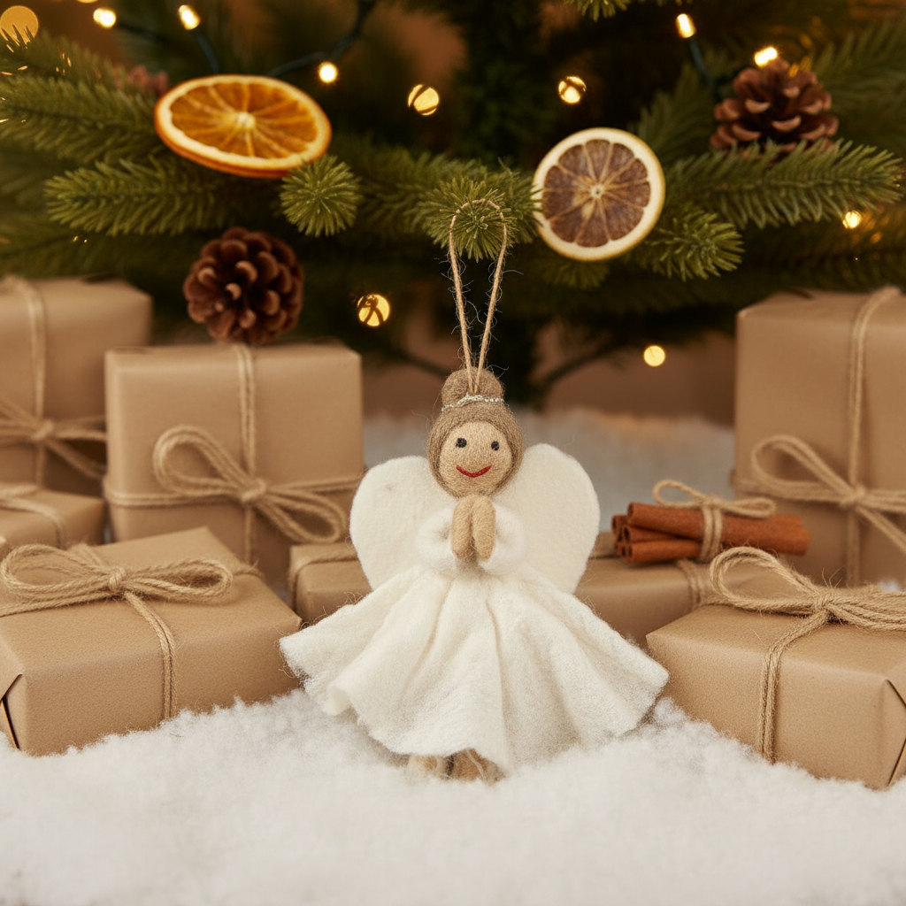 Handmade Felt Fair trade Christmas Angel Hanging Tree Decoration - Image 3