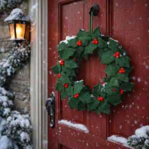 Handmade Felt Fair trade Holly Wreath Christmas Decor