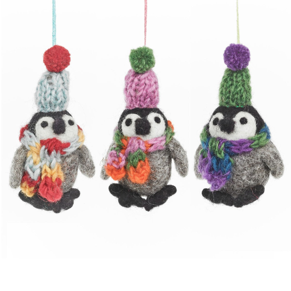 Handmade Felt Frosty Penguins Hanging Christmas Decorations - Image 2