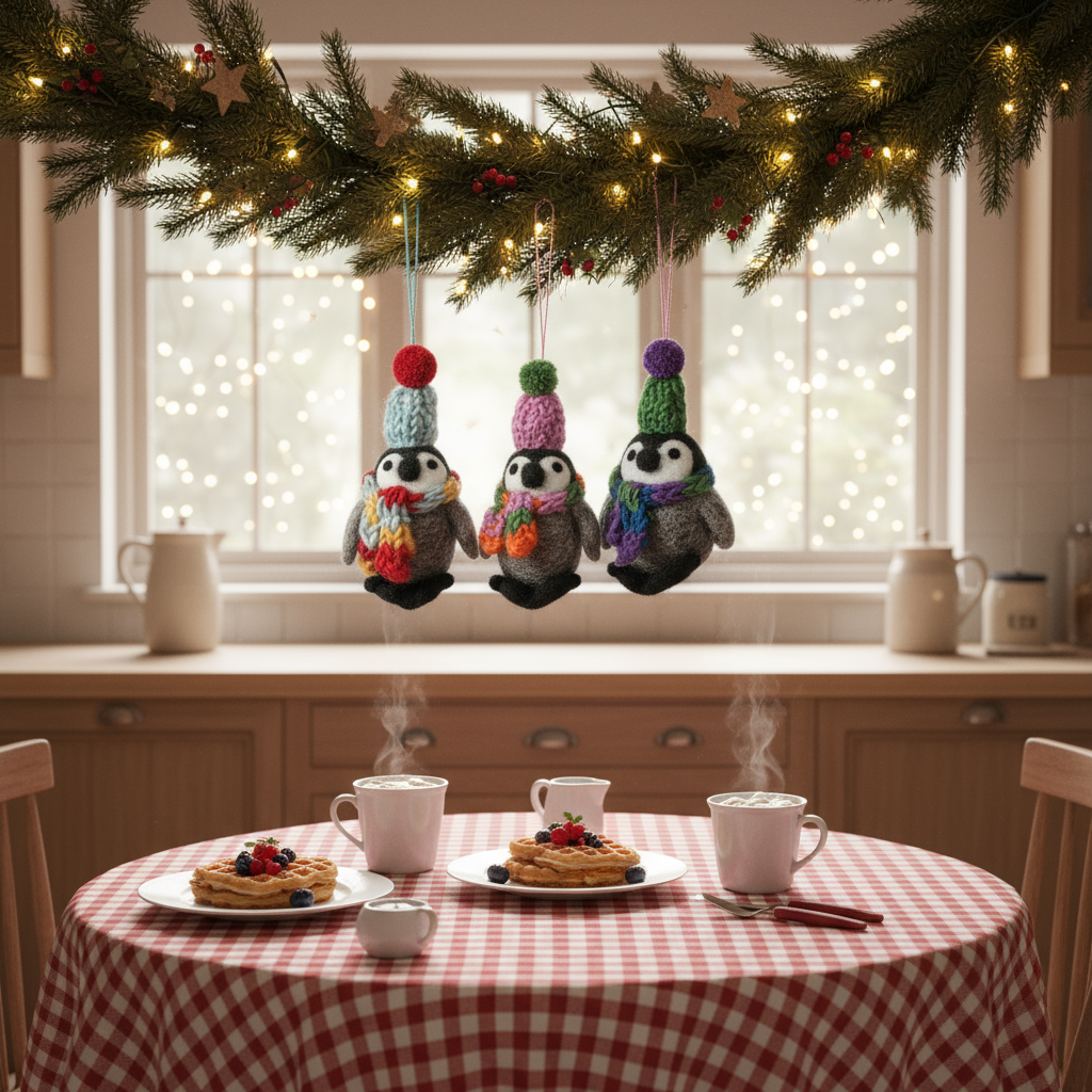 Handmade Felt Frosty Penguins Hanging Christmas Decorations - Image 3