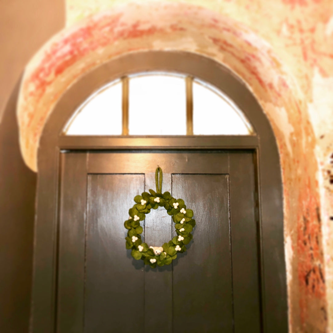 Handmade Felt Fair trade Mistletoe Wreath with Dove Christmas Decor - Image 3