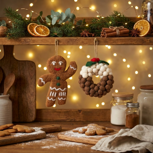 Handmade Felt Mini Christmas Pudding Wreath Hanging Decoration - Image 2