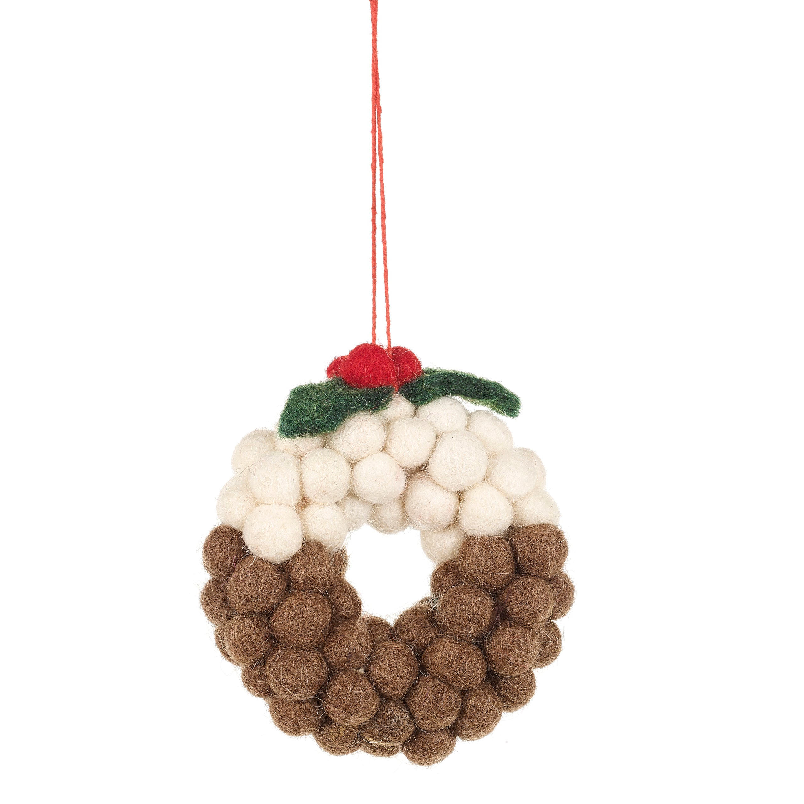 Handmade Felt Mini Christmas Pudding Wreath Hanging Decoration - Image 3